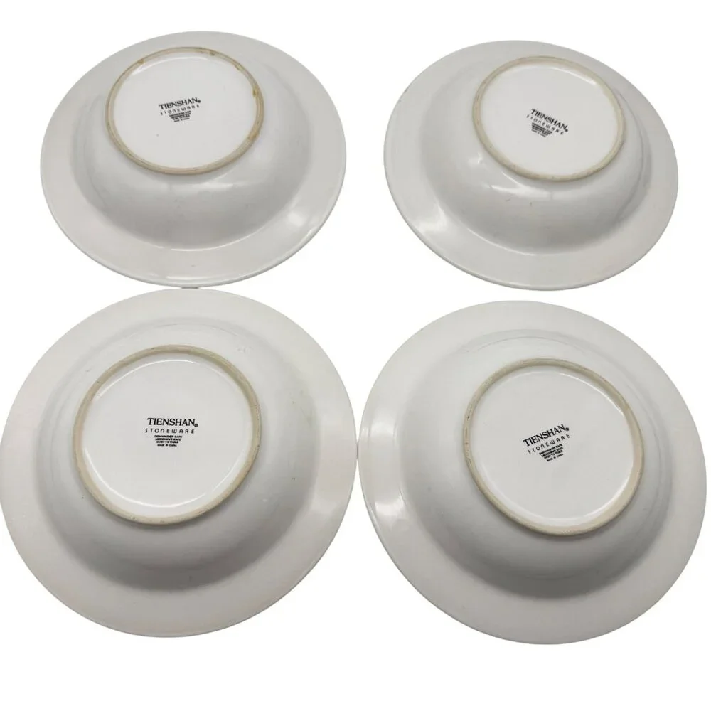 Tienshan Raspberry‎ Social Rim soup bowls lot of four Stoneware replacements